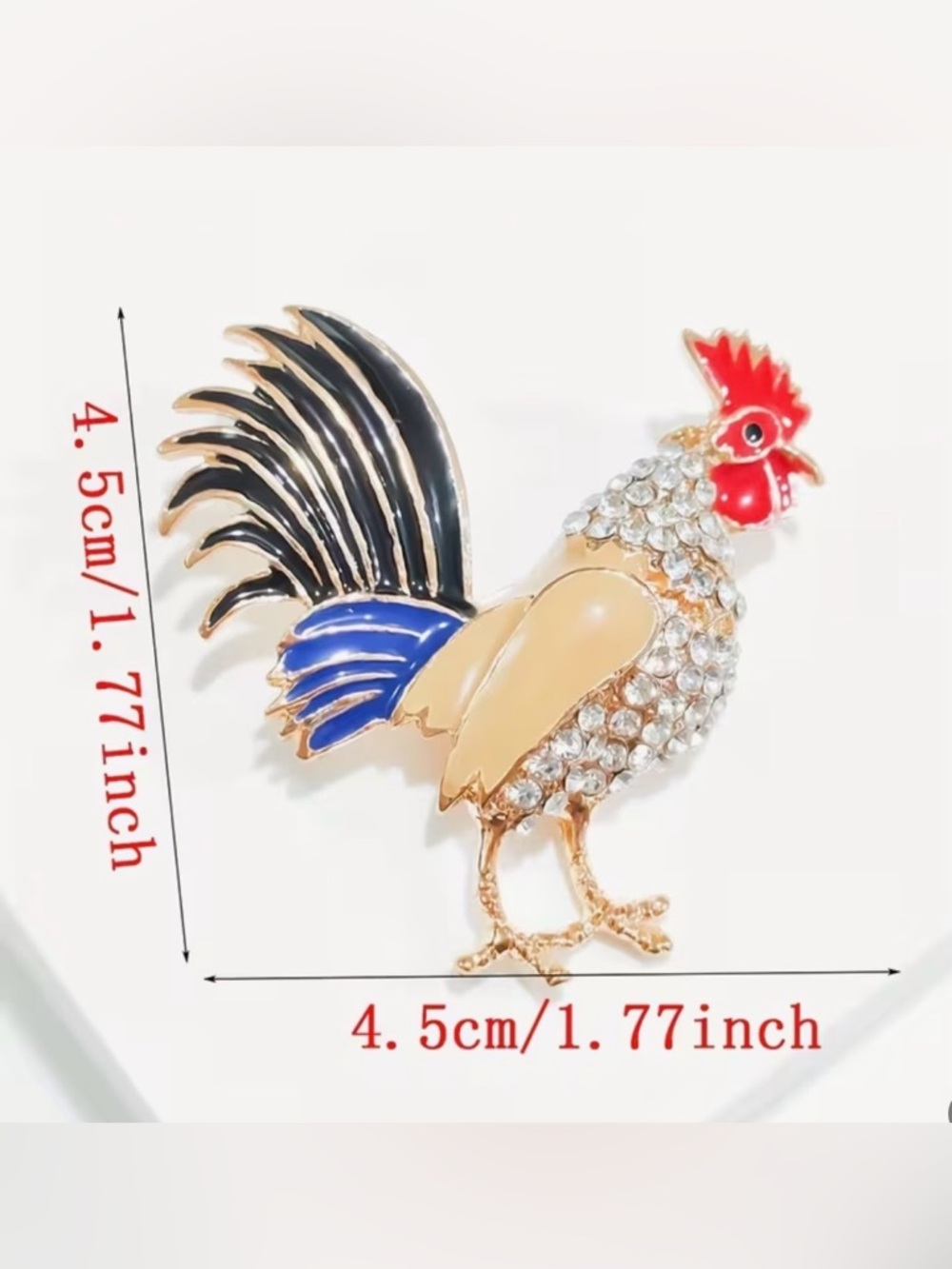 Rhinestone Rooster Brooch with Enamel Accents - Picture 3 of 6